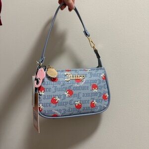 Juicy Couture Strawberry Print Mini Shoulder Bag Y2K Blue Denim Logo Purse NWT